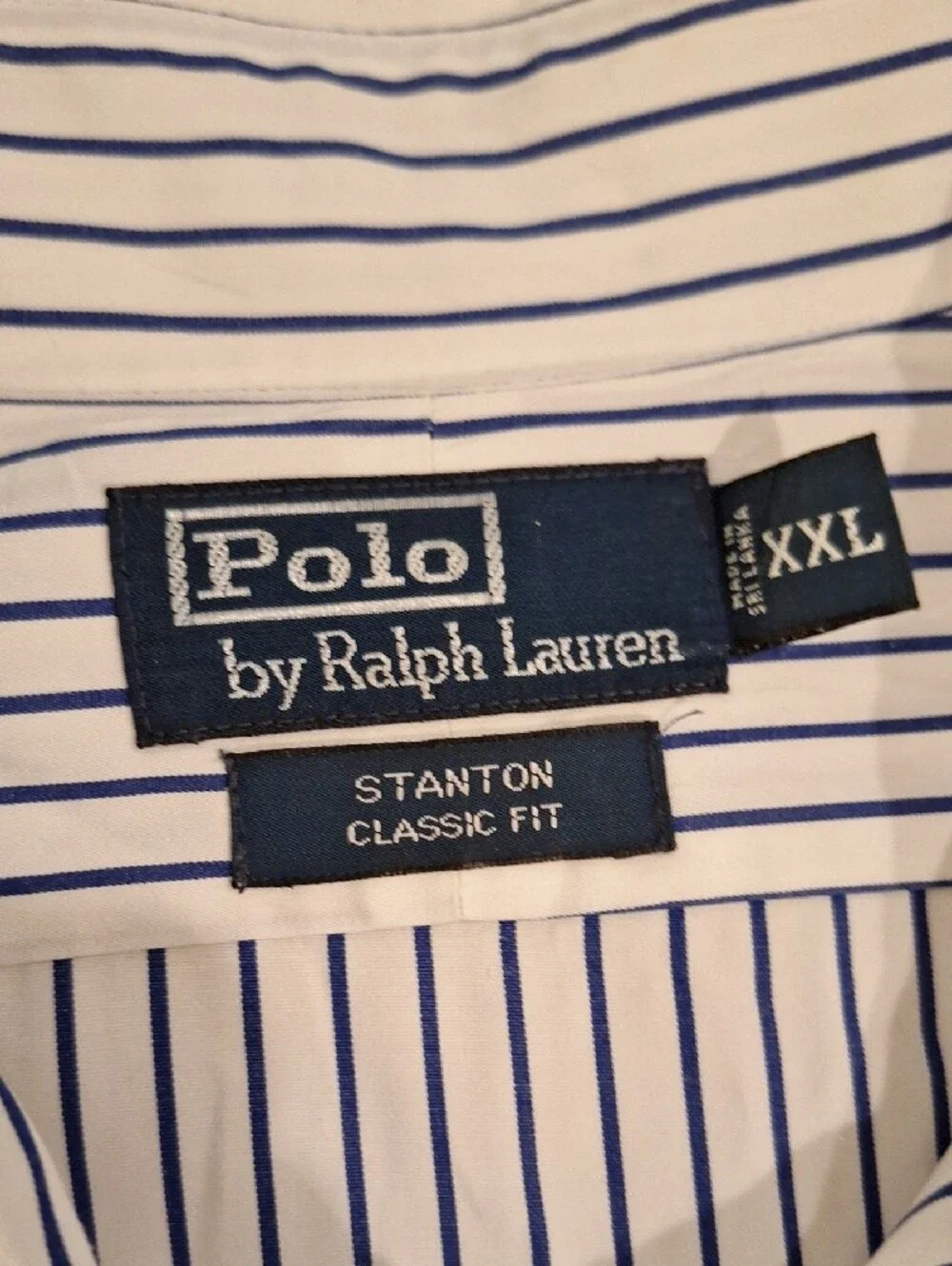 Polo by Ralph Lauren White with Blue Pinstripe Men's Dress Shirt